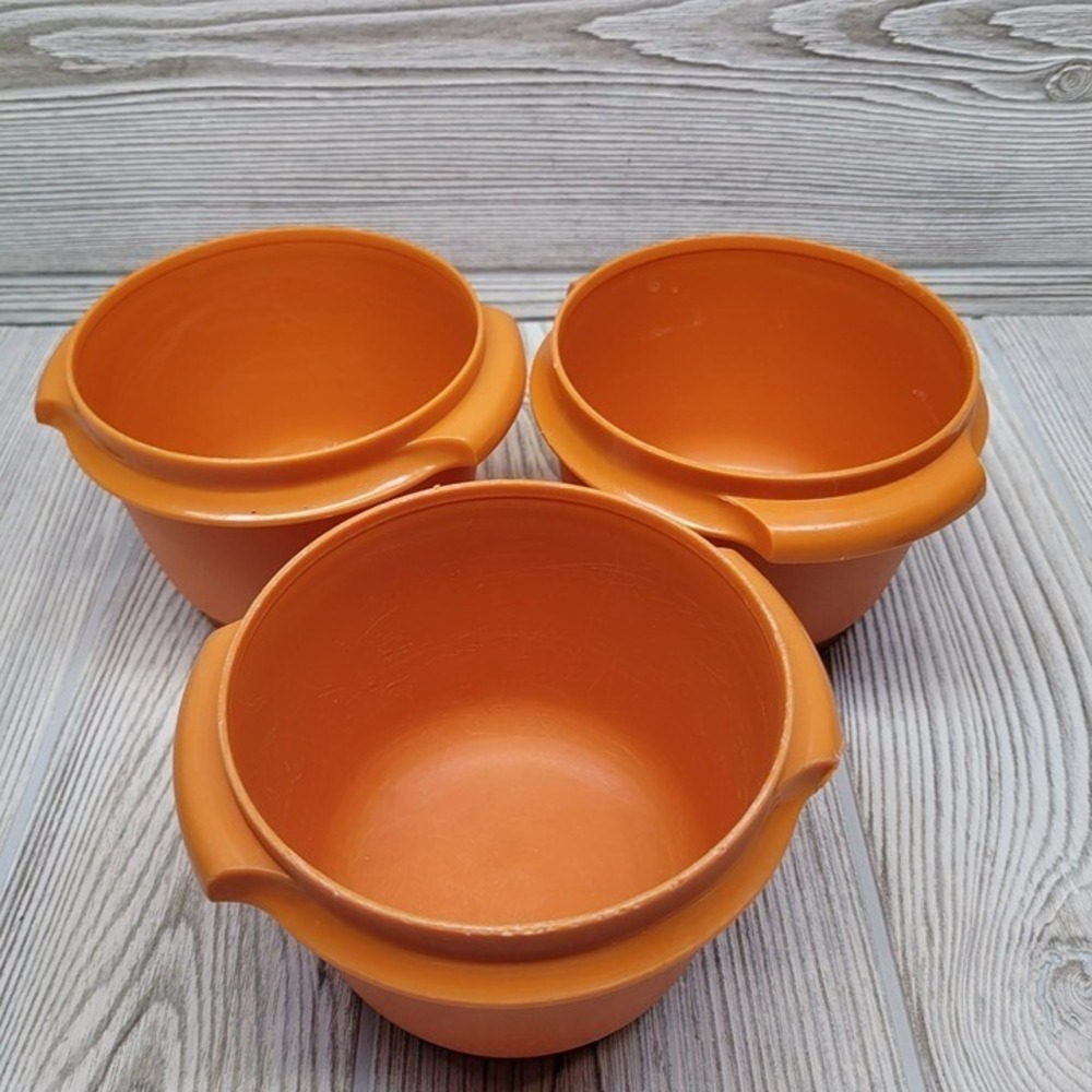 3 Tupperware‎ 886-12 Servalier Food Storage Container Bowl Harvest Orange Vtg